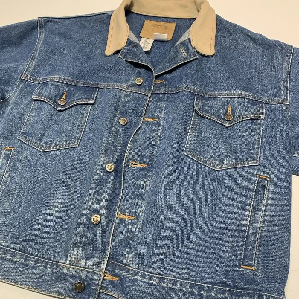 Schaefer Outfitter Legend Denim Jacket Made In USA Men Sz XL Custom Logo SPRUS